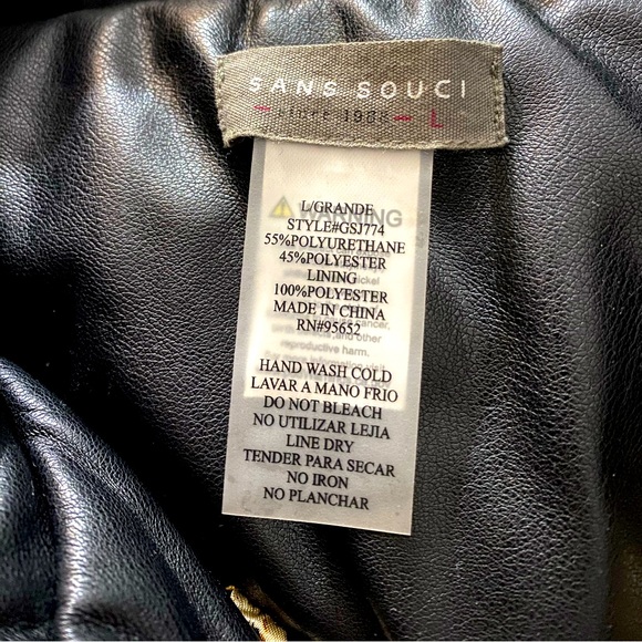 FAUX LEATHER SANS SOUCI PUFFER JACKET WOMENS SIZE LARGE BLACK - Picture 3 of 3